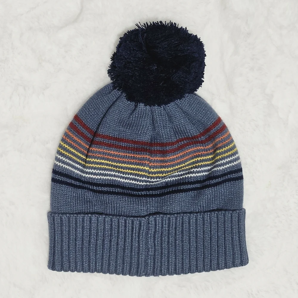 Marine Layer Hat Beanie China Blue Rainbow Stripe Archive Pom Stripes Knit Cuff